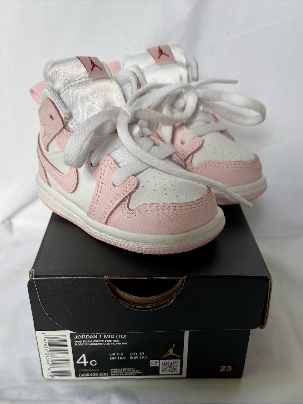 Jordan Toddler White and Light Pink Leather High-Top Sneakers